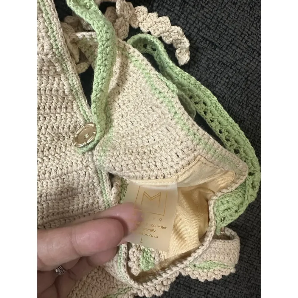 Maiyo London Astrid Crochet Bikini Set size L Scalloped Bandeau